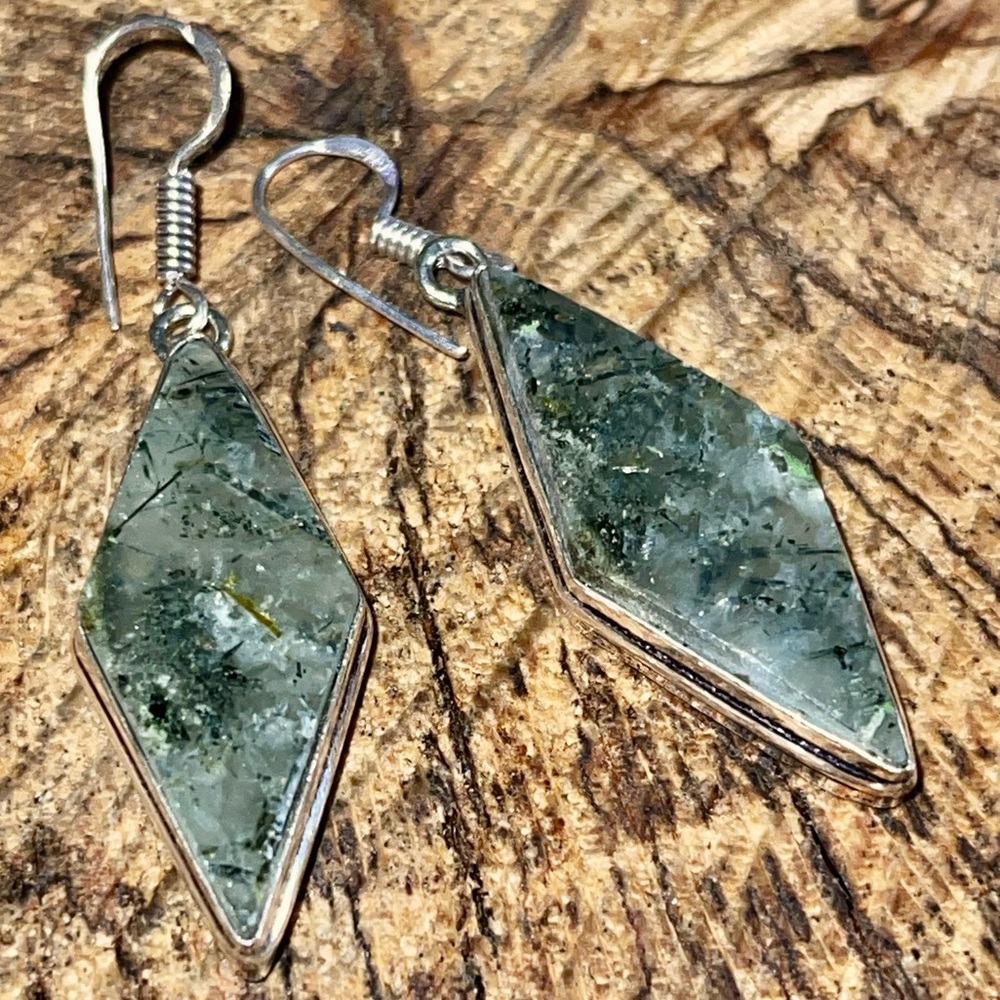 “Stone of Dreams” Yellow Green Prehnite Earrings 1 1/2”